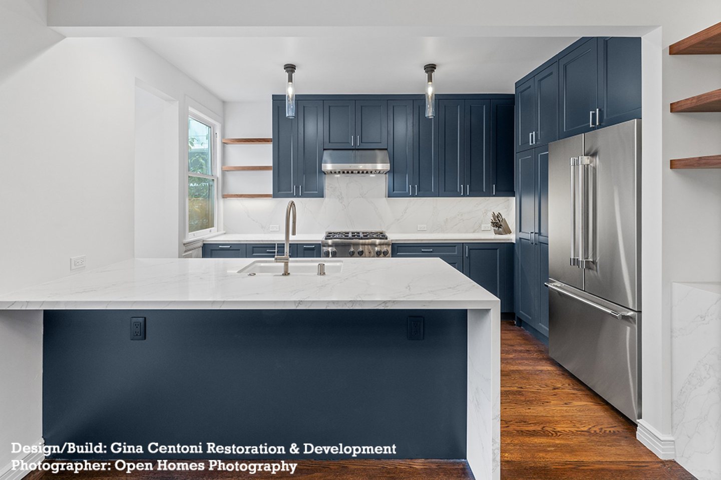 Kitchen island with waterfall edge — view 2
