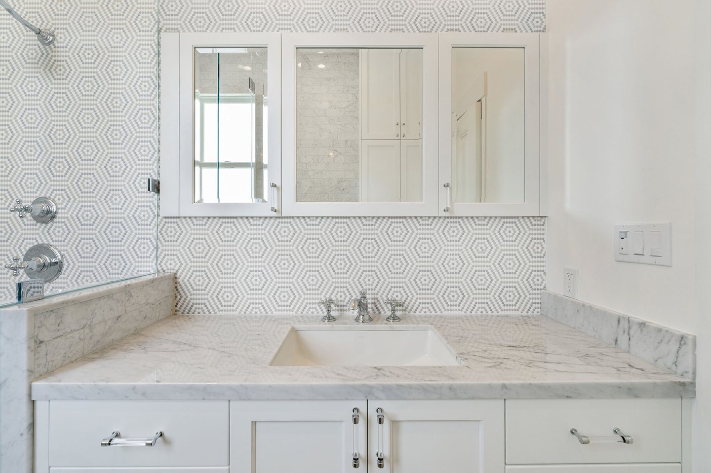 Cesar Chavez — patterned primary bathroom vanity